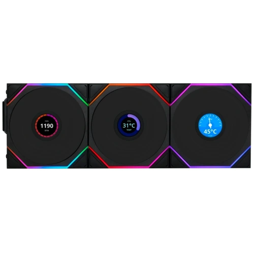 Комплект вентиляторов (3шт.) Li Uni Fan TL Wireless LCD 120 Reverse Blade (G99.12RTLLCD1W3B.R0)/12RTLLCD1W3B Black/120x124x28мм(PWM, ARGB,1900 об/мин)
