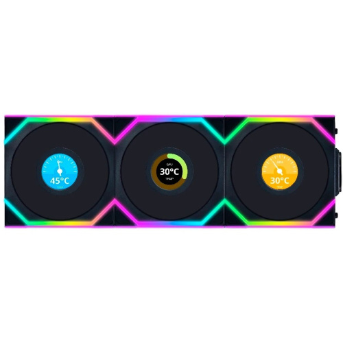 Комплект вентиляторов (3шт.) Lian Li UNI Fan SL Wireless LCD 120 (G99.12SLLCD1W3B.R0)/12SLLCD1W3B Black/120x124,5x28мм (1.6” LCD,PWM,ARGB,1900 об/мин)