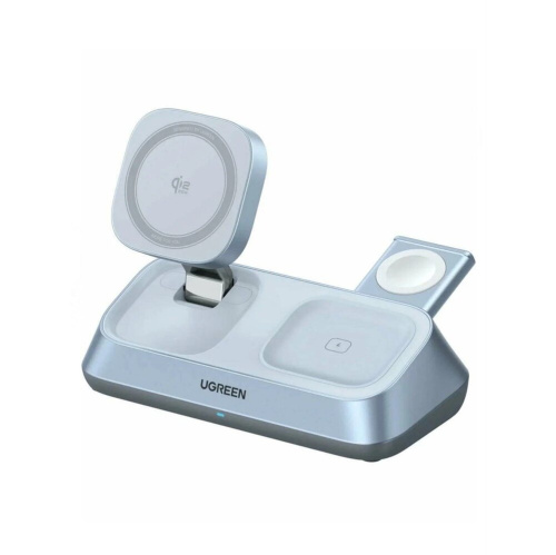 Зарядное устройство UGREEN W711 (55677) MagFlow Desktop 3-in-1 Magnetic Wireless Charger 25W QI2.2 Starlight Blue