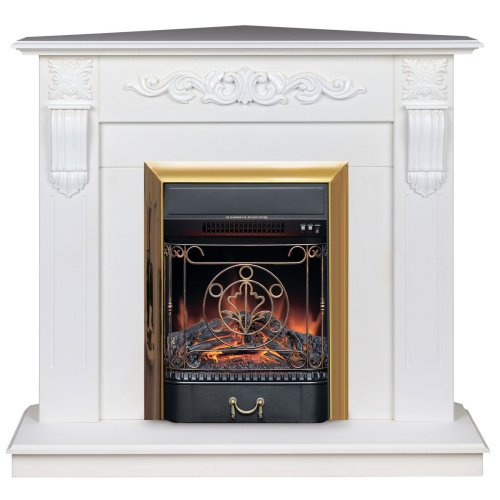 Электрокамин RealFlame Dominica Corner DN белый матовый с очагом Majestic Lux Brass Электрокамин RealFlame Dominica Corner DN белый матовый с очагом Majestic Lux Brass