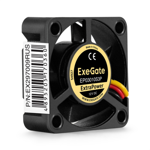 Вентилятор ExeGate ExtraPower EP03010S3P EX297009RUS 12B DC (30x30x10 мм, Sleeve bearing (подшипник скольжения), 3pin, 10500RPM, 29dBA)
