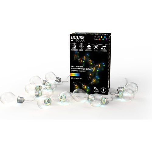 Гирлянда Gauss Solar GS035 нить шарики дл.3.8м