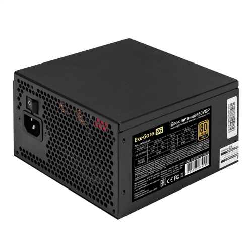 Блок питания Exegate 80 Plus Gold 650VSP FC EX297231RUS 650W (ATX3.0, APFC, КПД 90проц. (80 Plus Gold), 120mm fan, 24pin, 2x(4+4)pin