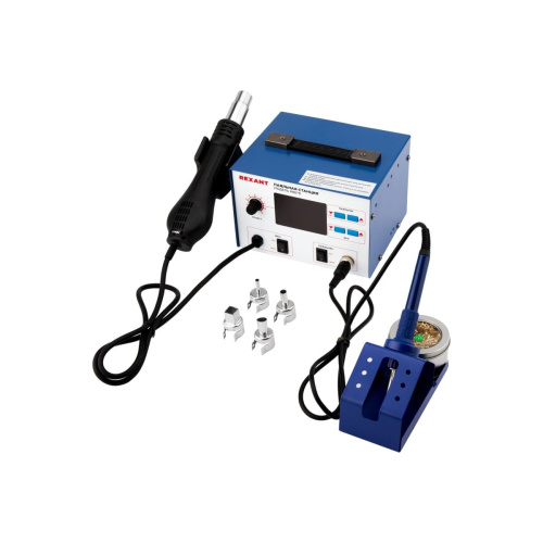 Паяльная станция REXANT 12-0727 2 в 1 паяльник+термофен, с ЖК дисплеем, 100-480 С