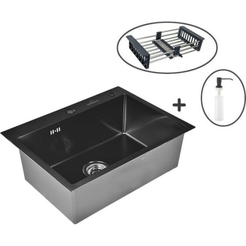 Кухонная мойка Wisent WS36050B Black с коландером, дозатором и сифоном