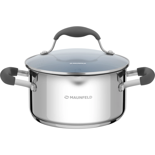 Кастрюля MAUNFELD Laura MCS22S08GR из нерж со стекл. крышкой, 18см, 2,2л