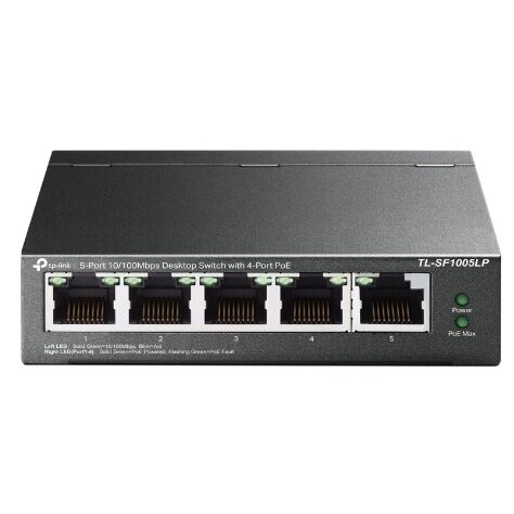 Коммутатор TP-LINK TL-SF1005LP 5-Port 10/100Mbps Unmanaged Switch with 4-Port PoE, meta case, desktop mount, PoE budget 41W
