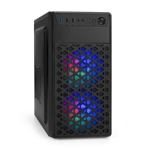Корпус Exegate mEVO-7803 EX296979RUS Minitower (mATX, без БП, 2*USB+1*USB3.0, HD аудио, черный, 2 вент. 12см с RGB подсветкой)