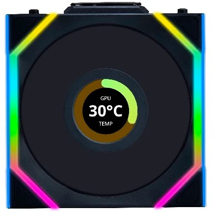 Комплект вентиляторов (3шт.) Lian Li UNI Fan SL Wireless LCD 120 (G99.12SLLCD1W3B.R0)/12SLLCD1W3B Black/120x124,5x28мм (1.6” LCD,PWM,ARGB,1900 об/мин)