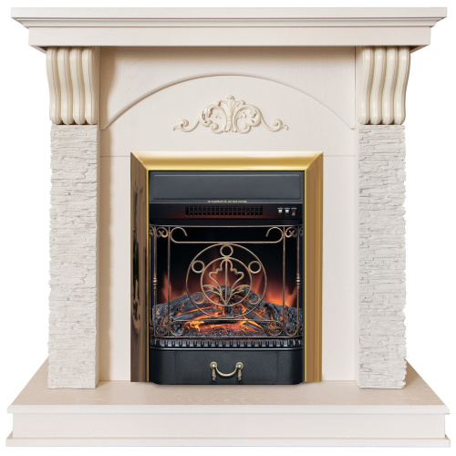 Электрокамин RealFlame Corfino WT айвори с очагом Majestic Lux Brass Электрокамин RealFlame Corfino WT айвори с очагом Majestic Lux Brass
