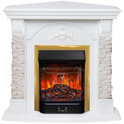 Электрокамин RealFlame Athena Corner GR белый с очагом Majestic Lux Brass Электрокамин RealFlame Athena Corner GR белый с очагом Majestic Lux Brass