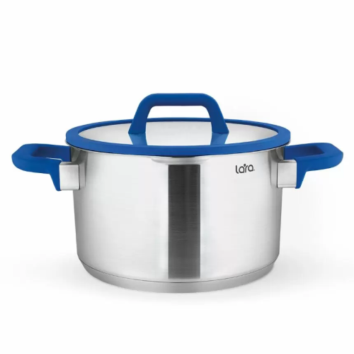Кастрюля LARA LR02-793 Сапфир (нерж) 22х11см 4.9л. индукц. дно. крышка стекло/силикон. слив.З/бмм