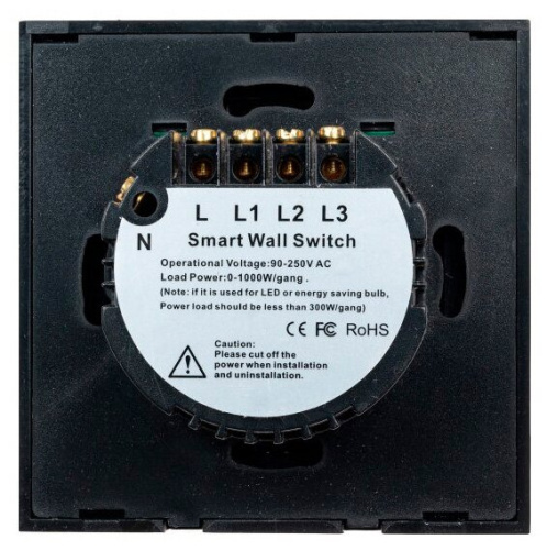 Умный выключатель Sibling Powerlight WS3B 3 клавиши с нулем черный