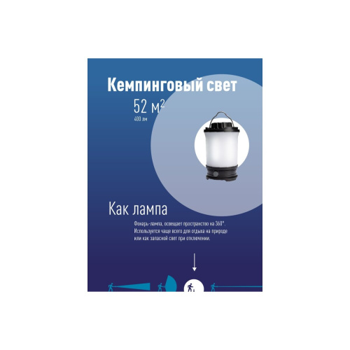 Фонарь кемпинговый КОСМОС KOS604Lit аккум/10ВтLED/съемн Li-ion18650 2х2200mAh/Power-bank/USB-шнур