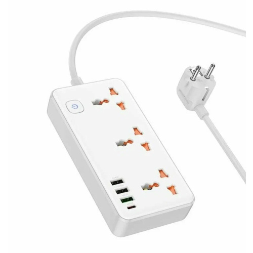 Переходник сетевой Hoco AC8A Storm 3-position socket (PD30W/1C3A) (EU) (белый)