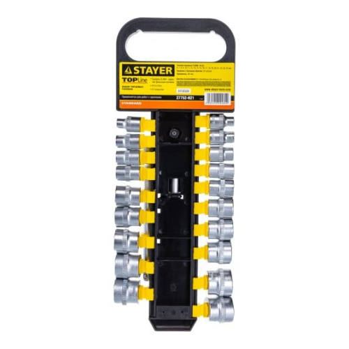 Набор торцовых головок Stayer Standard 27752-H21 3/8" на пластиковом рельсе/трещотка/удлинитель/6-24мм/21 предмет