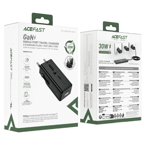 Зарядное устройство ACEFAST AF-Z7-BK Multifunctional Pd30W Gan Mini Charger Black