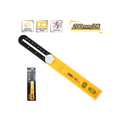 Угломер переставной-малка Deli DL7304 с пузырьковым уровнем 200мм