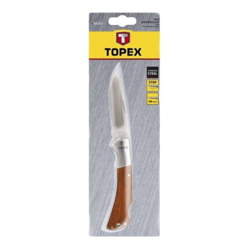 Нож универсальный TOPEX 98Z007 лезвие 80мм, складной, нержавеющее лезвие и корпус, фиксация лезвия, деревянные накладки