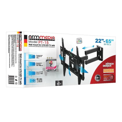 Кронштейн Arm Media PT-15 NEW черный 32"-55" макс.35кг поворотно-выдвижной и наклонный