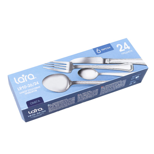 Набор столовых приборов LARA LR10-26/24 Омега 24 предмета, 6 персон, зеркальная полировка