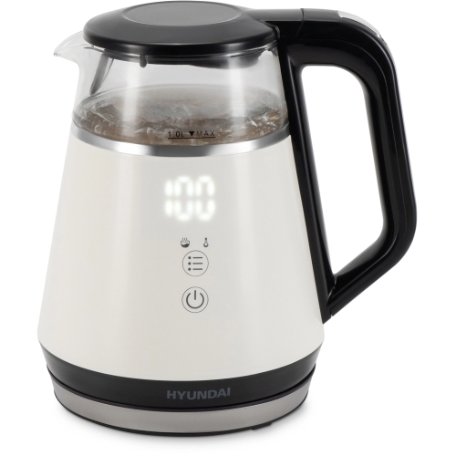 Электрочайник Hyundai HYK-G3013 1.0л. белый/черный