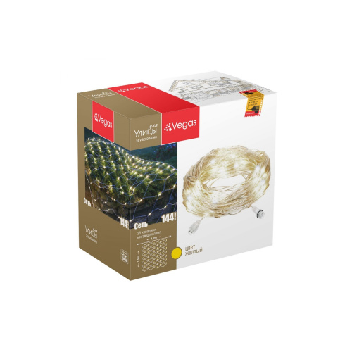 Гирлянда Vegas 55035 Сеть 144 теплых LED ламп (36 мигающих) 1,2*1,5м Без трансформатора