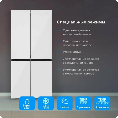 Холодильник ZUGEL ZRCD430W белое стекло