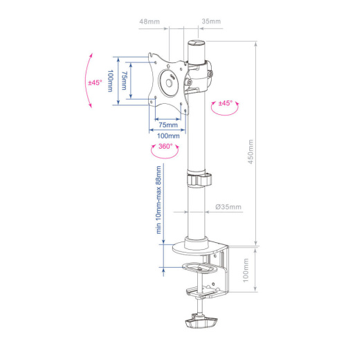Кронштейн для мониторов Arm Media LCD-T41 черный 15"-32" макс.10кг настольный поворот и наклон верт.перемещ.