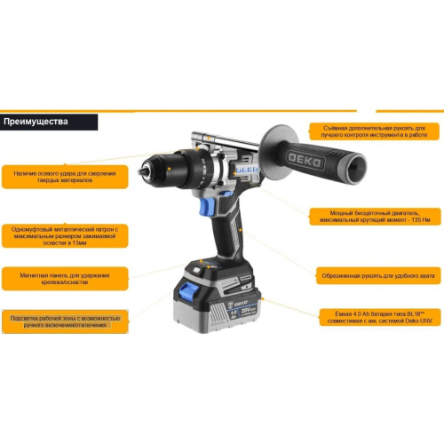 Дрель-шуруповерт Deko DKCID20 pro (063-4437) c АКК и ЗУ