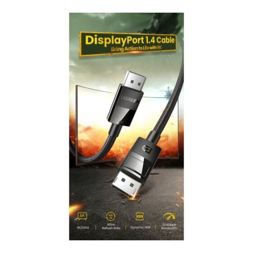 Кабель UGREEN DP114 80394 DP 1.4 Male to Male Plastic Case Braided Cable 5m Black