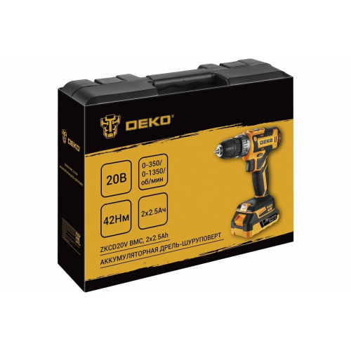 Дрель-шуруповерт DEKO DKCD20-Li (085-1123) в кейсе, 20В, 2x2.5Ач +ЗУ