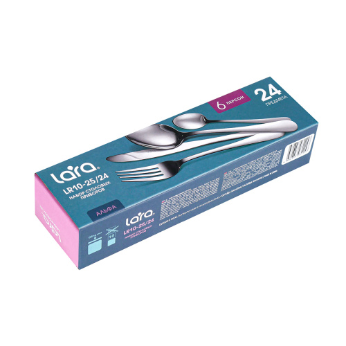 Набор столовых приборов LARA LR10-25/24 Альфа 24 предмета, 6 персон, зеркальная полировка