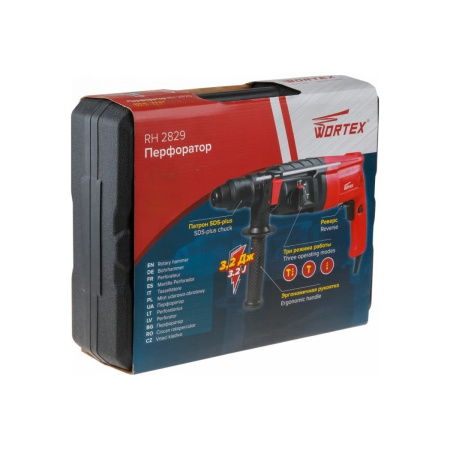 Перфоратор WORTEX RH 2829 (RH282901129) в чем. + (2 зубила, 3 сверла) 900 Вт