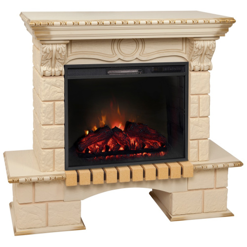 Электрокамин RealFlame Bolero WT белый дуб с золотой патиной с очагом Sparta 25,5 LED