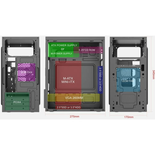Корпус FOXLINE Forza FZ-017-SX450R mATX case, black, w/PSU 450W 12cm, w/2xUSB2.0, w/pwr cord, w/o Fan