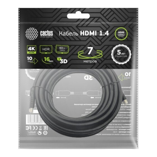 Кабель аудио-видео Cactus CS-HDMI.1.4-7 HDMI (m)/HDMI (m) 7м черный