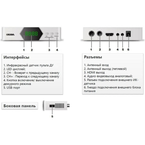 Ресивер DVB-T2 Cadena CDT-2214SB белый