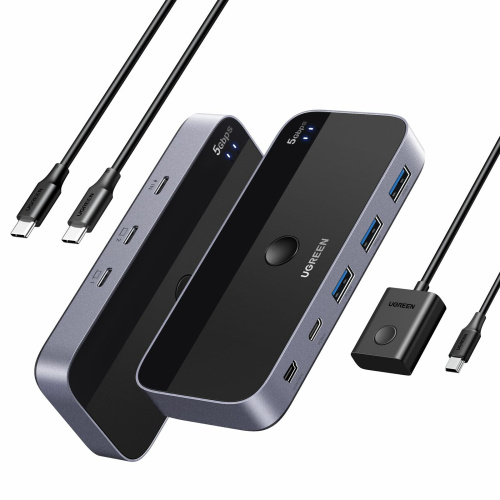 Переключатель UGREEN CM687 (25098) USB-C Sharing Switch 2 In 4 Out With Desktop Controller Grey