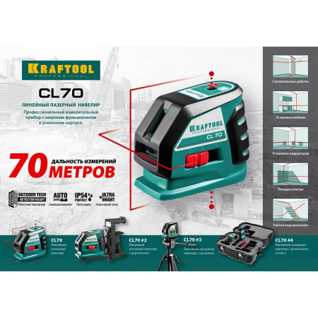 Нивелир лазерный Kraftool 34660-3 цв.луч. красный 2луч.