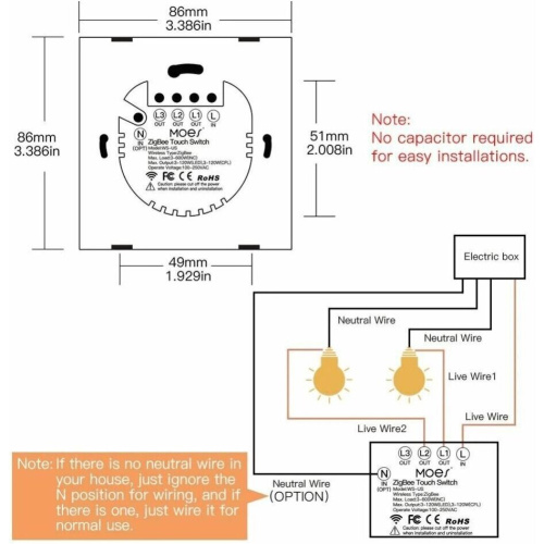 Выключатель MOES ZigBee 3-Gang Wireless Switch ZT-B-EU3
